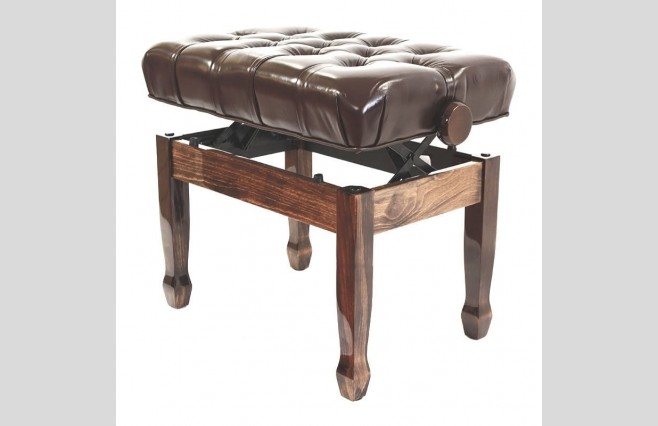 Steinhoven FS506-LPW "Cadenza" Polished Walnut Adjustable Height Real Leather Concert Style Piano Stool - Image 1